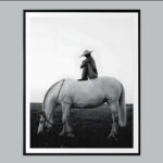 Woman on Horse B/W Frame.